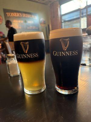 Well poured Half and Half--Guinness and Harp