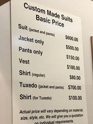 Custom Made Suits prices