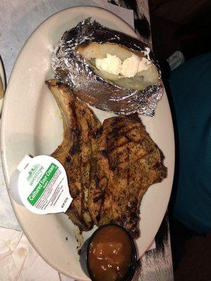 Grilled pork chop was simply fantastic!   Marinated and perfectly grilled