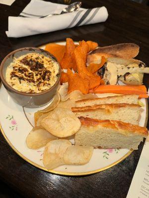 Hot Artichoke Dip with dipping items!