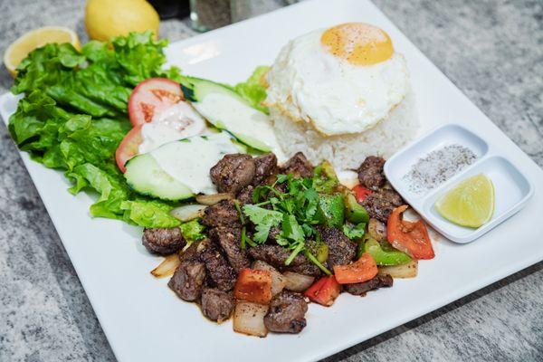 Shaking Beef Rice Platter with Fried Egg- Cơm Bò Lúc Lắc Trứng Chiên