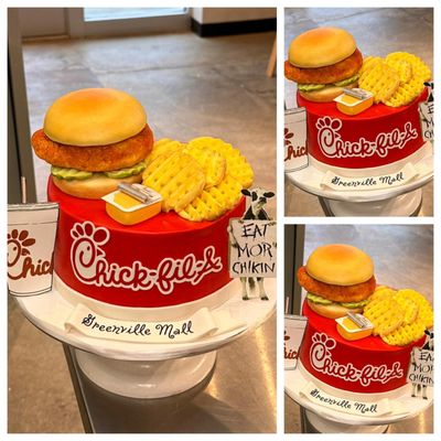 Chick-fil-A Cake!! Hand-Sculpted Hand-Painted and Customizable. Send Our Team a Message to Speak With One of Our Cake Artists.