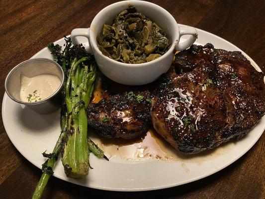 Ribeye with broccolini and collards