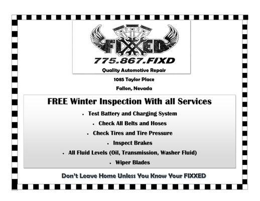 Come in and receive a Free Winter Inspection with all services