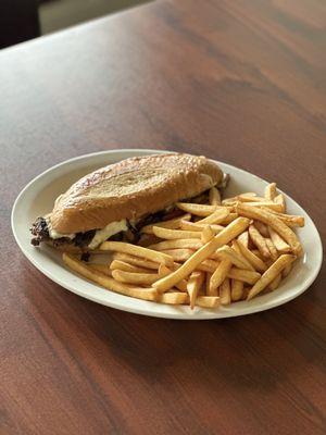 Philly Cheese Steak and fries. Wonderful, tasty, and very filling! The staff is very welcoming and friendly.