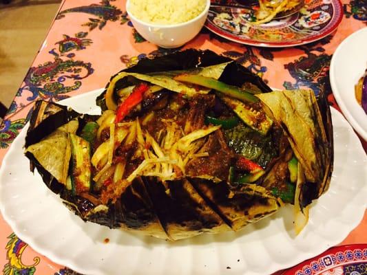 Soft bone fish with lotus leaves