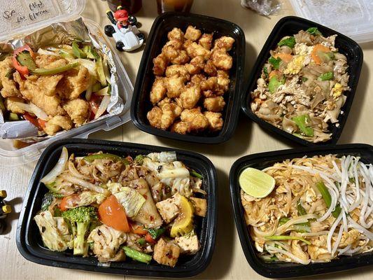 Tri Flavor Fish, Orange Chicken, Pad See-Ew, Drunken Noodles, Pad Thai