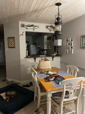 This is the first floor of the two bedroom unit. To the left is the living room and in front is the dining room and kitchen.