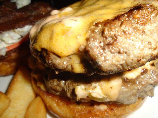 The Roadhouse Burger, close-up.