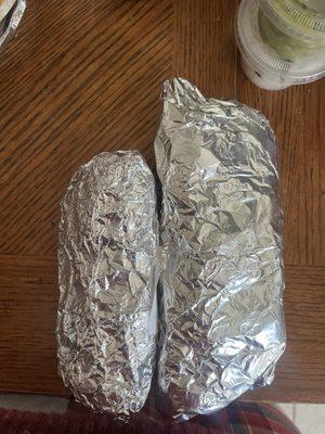 4inch burrito compared to the SAME burrito