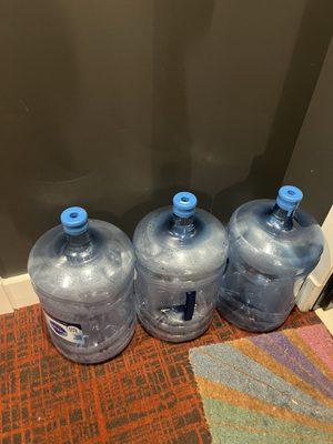 Empty water bottles that were to be picked up and replaced with full bottles. Photo taken around 6pm.