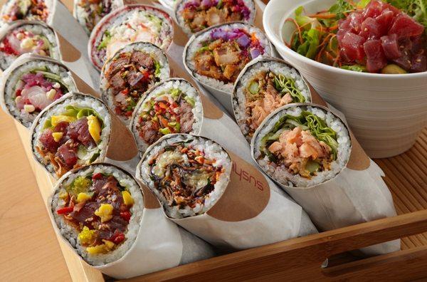 Sushi burritos galore!  Perfect for corporate catering!