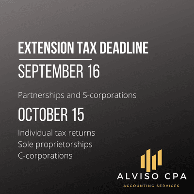 Reminder: Extension Tax Deadline Approaching! 

Let us help you file your taxes and avoid paying any penalties,