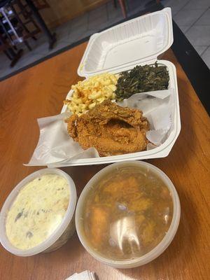 Chicken Breast , Collard greens, Mac and cheese, Yam, Potato salad