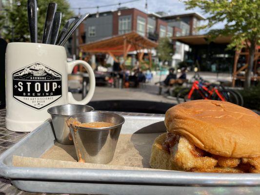 Crispy chicken sandwich $13 ... pretty expensive since it doesn't come with fries.