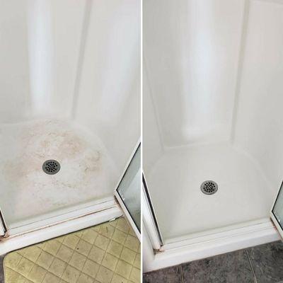 Before and after picture of a shower we did for a customer.