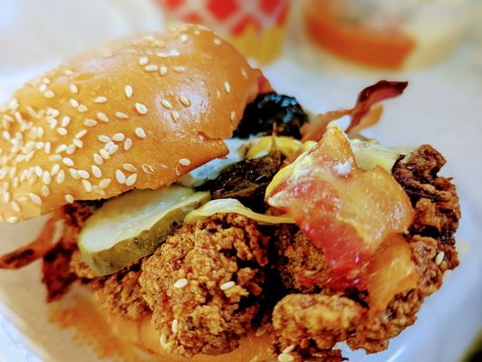 The spicy fried chicken sandwich with jalapeno and bacon added