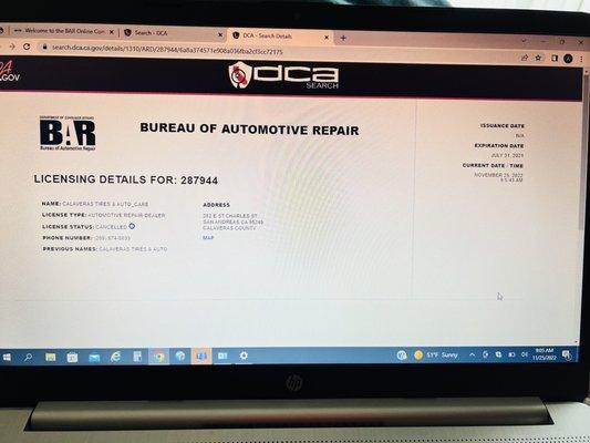 Bureau of Automotive Repair license status