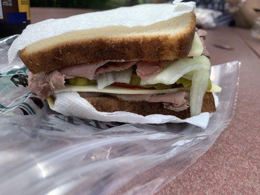 Yummy roast beef with Swiss on homemade bread