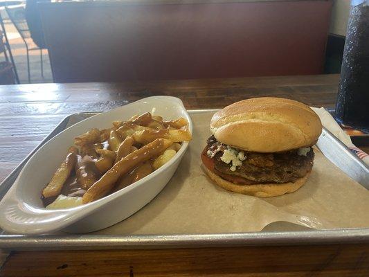 Bacon Bleu Burger and Poutine Fries