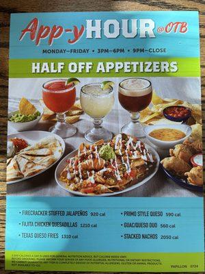 Happy hour menu - food specials.