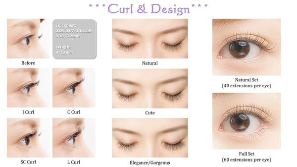 There are so many ways to design your eyelash extension. Selecting the right curl and length can make a huge difference of finishing!