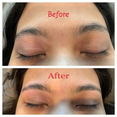 She wanted her eyebrows as thick as possible so I did the minimal cleaning to leave them as thick as I can!