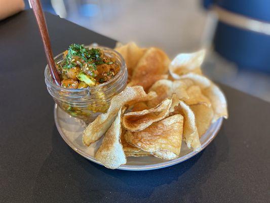 Salmon Poke with Housemade Chips