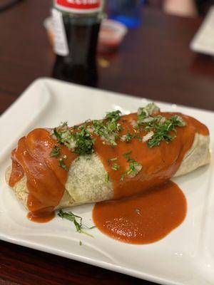 Carne asada Super burrito with enchilada sauce on top. Cilantro/ onion added extra!