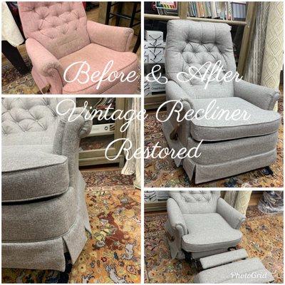 Updated before and after, vintage recliner.