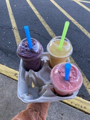 Smoothies! Strawberry Colada, Caribbean Dawn, berry furious.