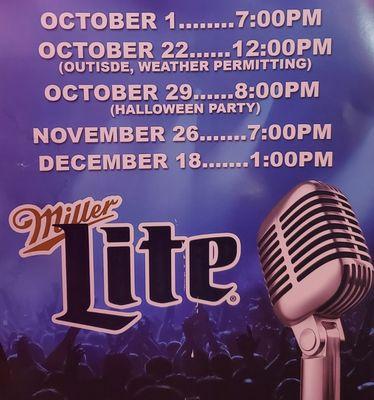 Karaoke schedule