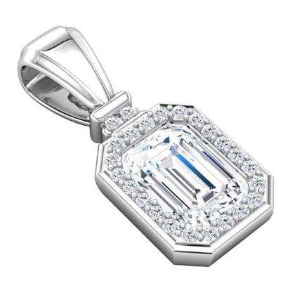 14white Gold emerald cut and round diamond pendant.