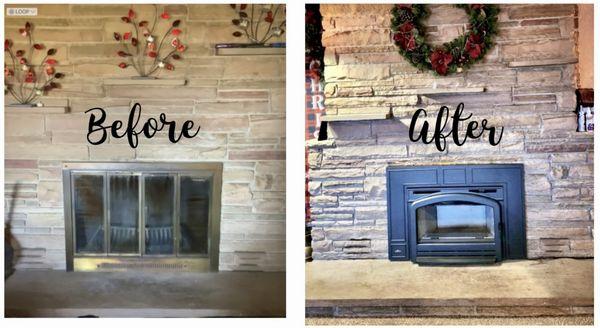 From outdated glass doors to a beautiful wood stove insert.