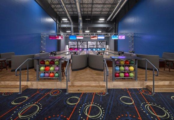 8 classic bowling lanes with the option for gutters.