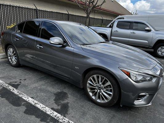 Infiniti Q50 5% back half 20% front doors and 35% front windshield