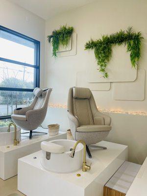 Beautiful pedicure area, with massage chairs