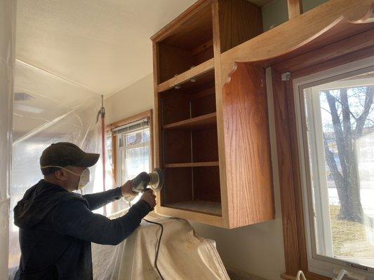 Refinishing built in, oak cabinets in older farmhouse