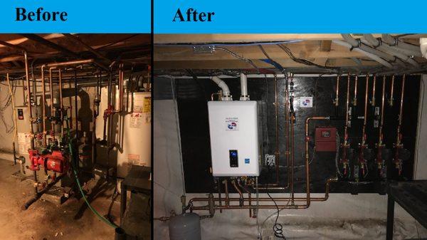 Before and After Navien tankless boiler