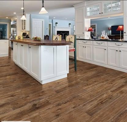 Wood Tile Flooring Installed In Kitchen