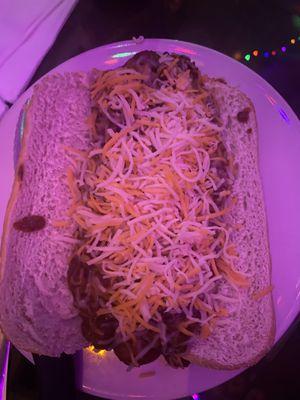 Chili cheese beef frankfurter