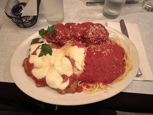 Chicken parm with a side of meatballs