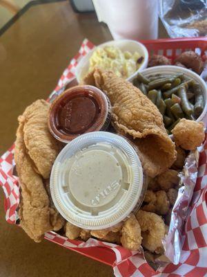 Fried Seafood Combo fish and shrimp.