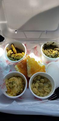 4 Vegetable Plate with Green beans + Collard Greens + Broccoli/Rice Casserole + Lima Beans & Cornbread