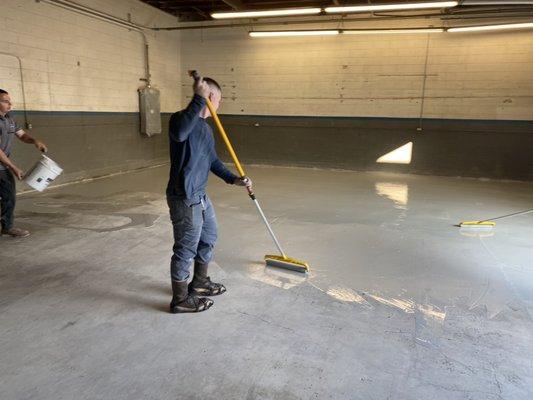 Epoxy coating a shop floor