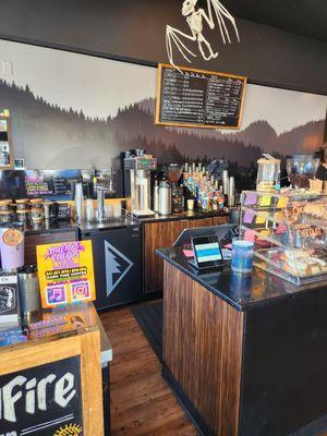 Counter with pastry case.