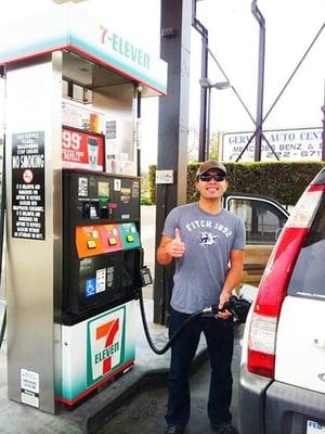 A proud 7-Eleven gas pumper! Off to L.A. we went for $20 ;)