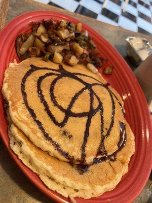 Pancake with chocolate swirl $2.00 and corn beef hash $5.99