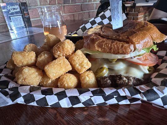 The Afterburner (  1/2 lbs Angus patty, pepper jack cheese, jalapenos, our own chipotle ranch sauce, and LTOP) $15: 4 Stars