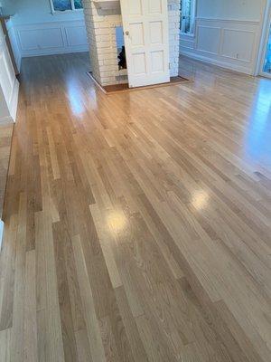 Refinished floor in living room and dining room.